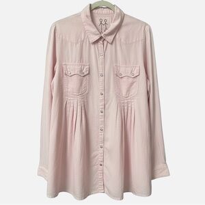 Pete & Greta by Johnny Was Pink 100% Cotton Western Snap Tunic Top M Lagenlook